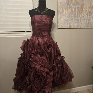 Strapless Burgundy Roses Ball Gown